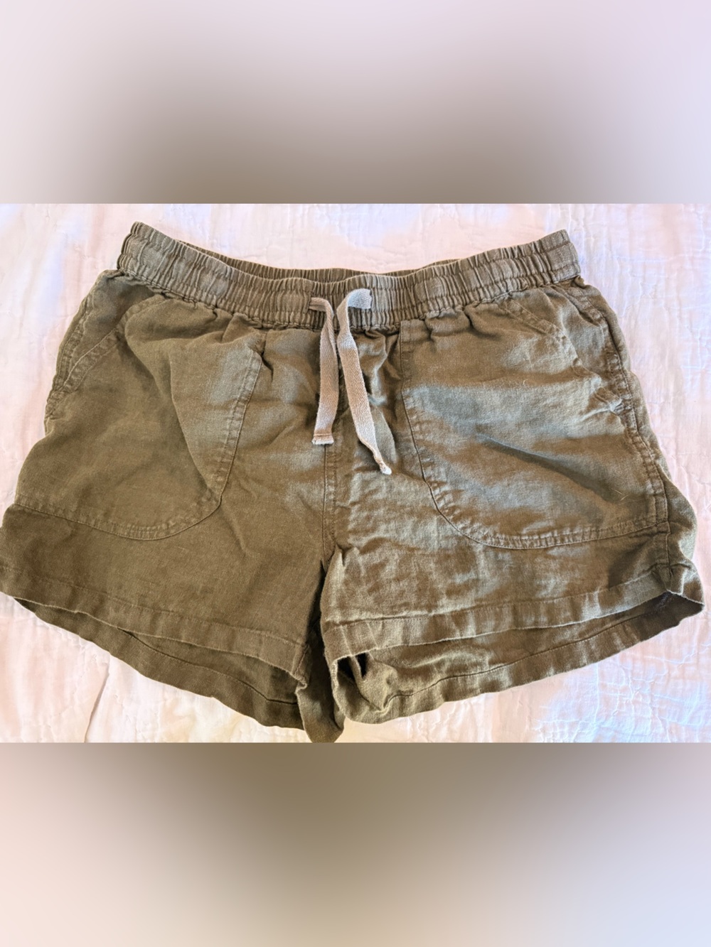 Quince Olive Green Linen-Blend Drawstring Women’s Shorts